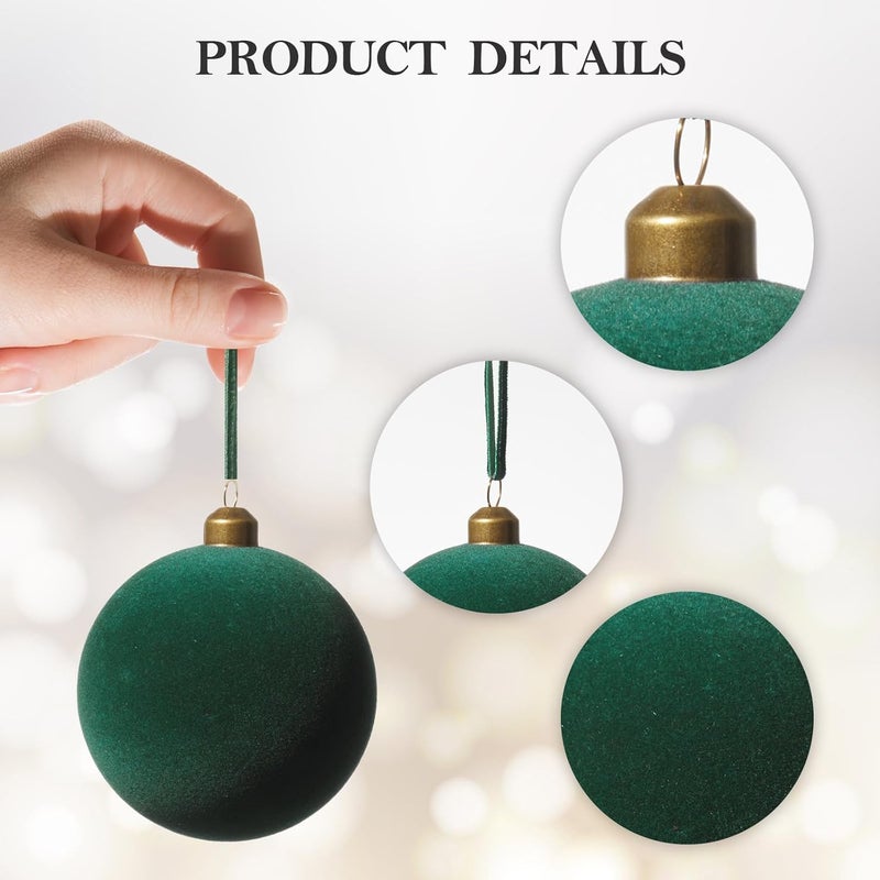 DN DECONATION Christmas Ornament Balls Set of 9, Green Velvet Hanging Ornaments for Christmas Tree, 3.14” Plastic Ball Decorative Ornaments for Home Holiday Party Decor Winter Gifts Indoor Decoration - Image 3